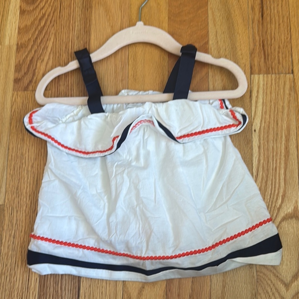 Janie and Jack White Top with Navy Straps and Red Accents